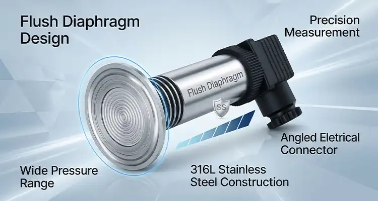 Sanitary pressure transmitters for food and drink industries