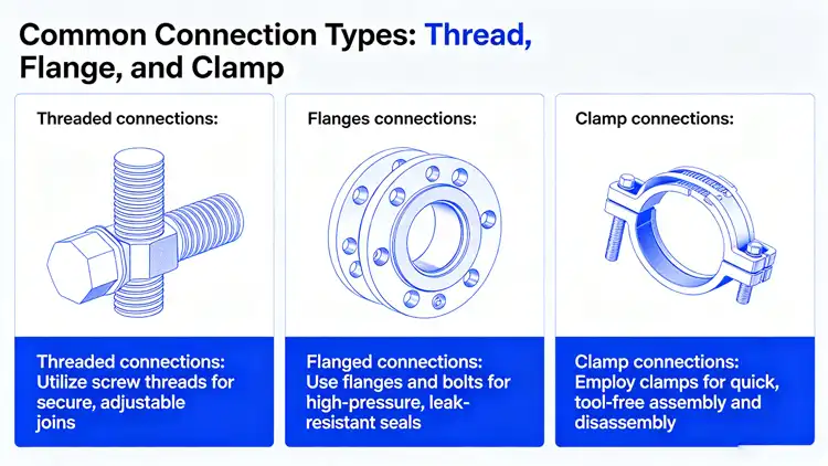 Common Connection Types: Thread, Flange, and Clamp